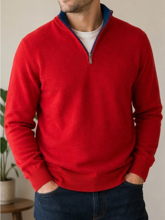 Bugatchi Other - Bugatchi Uomo Red Merino Wool Quarter Zip Sweater Men’s Large